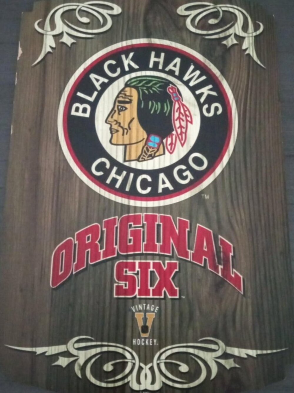 Vintage Chicago Blackhawks Iconic Sign Celebrating Original Six NHL Teams